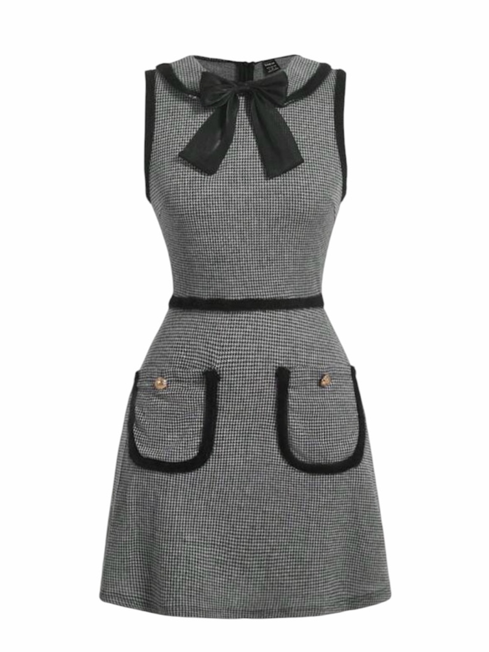 SHEIN Mod Black Houndstooth Mini Sleeveless Dress Size L